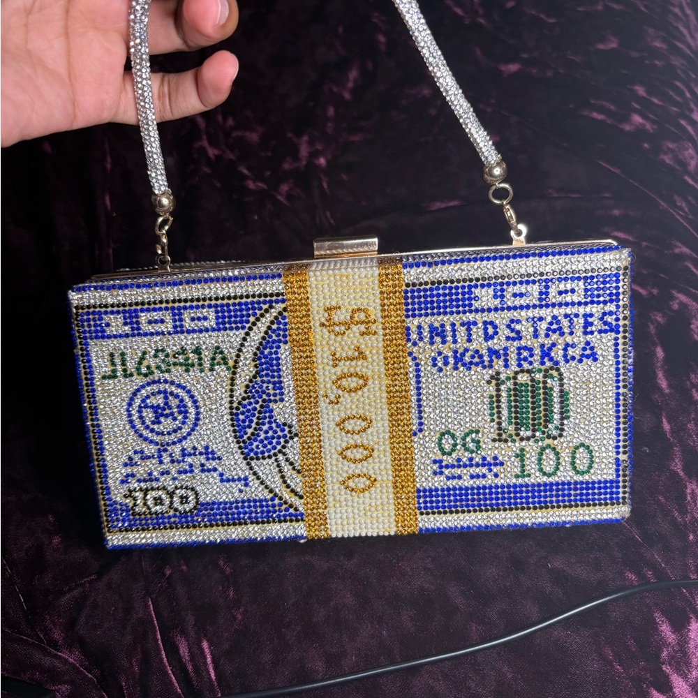 Beaded Money Clutch Bag - Blue and Gold